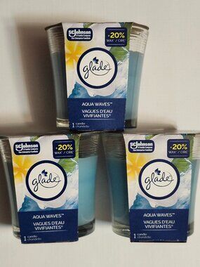 Glade Aqua Waves Scented Candles with Essential Oils x 3 BNIP
